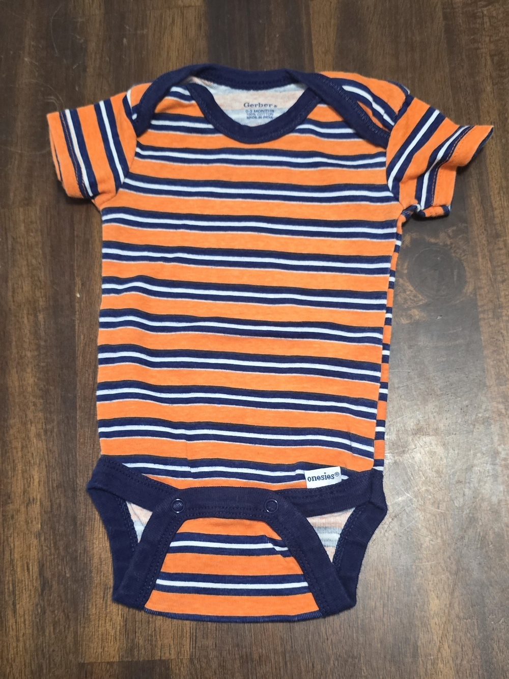 Gerber Orange, Navy & White Striped Baby One-Piece